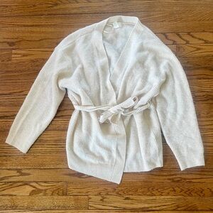 Cream Women's Cardigan with Belt Size Large